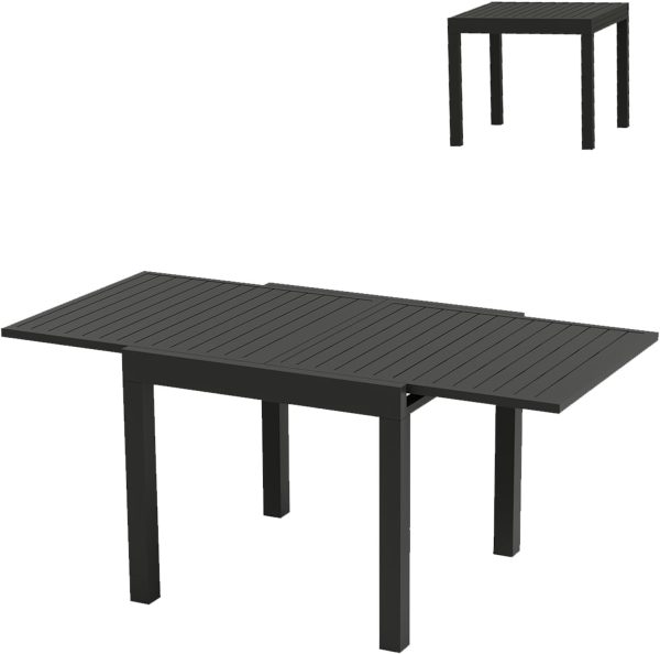 Aluminum 31"-63" Extendable Outdoor Dining Table Set for 4-6 Person, Expandable Patio Table with Aluminum Slat for Backyard, Deck, Black