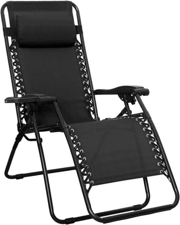 Outdoor Patio Zero Gravity Lounge Chair with Pillow, Folding Reclining and  Adjustable, Folding Lounge Lawn Chairs for Outside, 26", Black