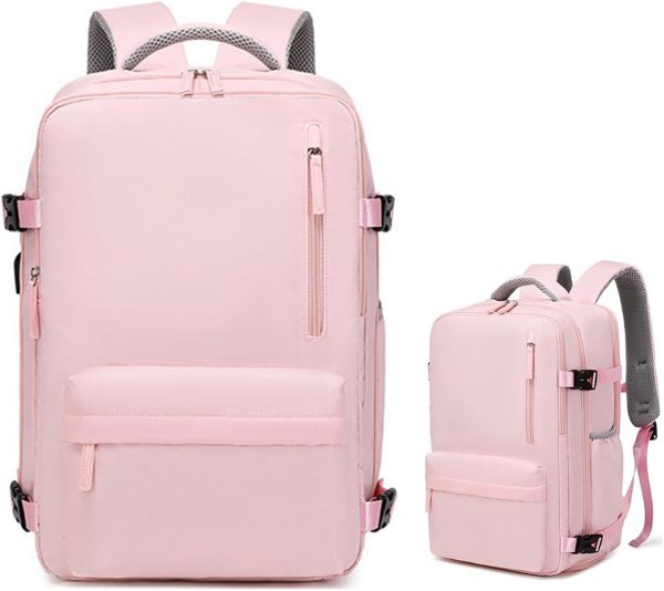 Travel Backpack,Travel Laptop Backpack with USB Charging Port，Suitable for travel, business trips, outdoor etc (Light pink)