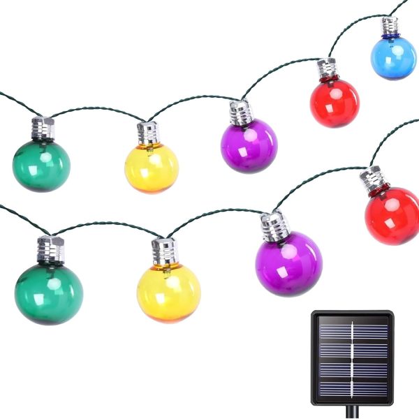 Solar String Lights Outdoor, 7Ft Globe Multicolor String Lights with 15 Plastic Shatterproof LED Bulbs, Hanging Outdoor Patio Lights for Outside Backyard Porch Balcony Party