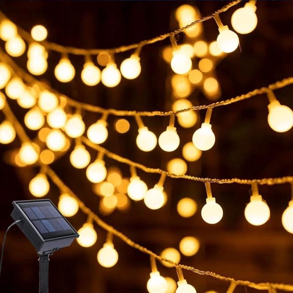 Solar String Lights Outdoor - 15ft Globe String Lights with 25 Globes Bulbs, IP44 Waterproof Solar Powered Patio Lights for Garden Yard Porch Wedding Party Decor