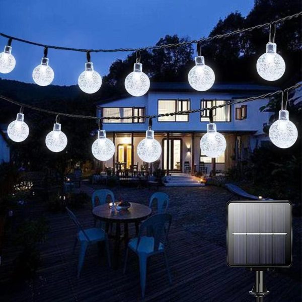 Solar String Lights Outdoor Waterproof,50LED Crystal Globe Solar String Lights,8 Mode 7M/24Ft Outdoor Solar Powered String Light for Garden,Patio,Christmas,Parties,Wedding,Festival (Cool White)