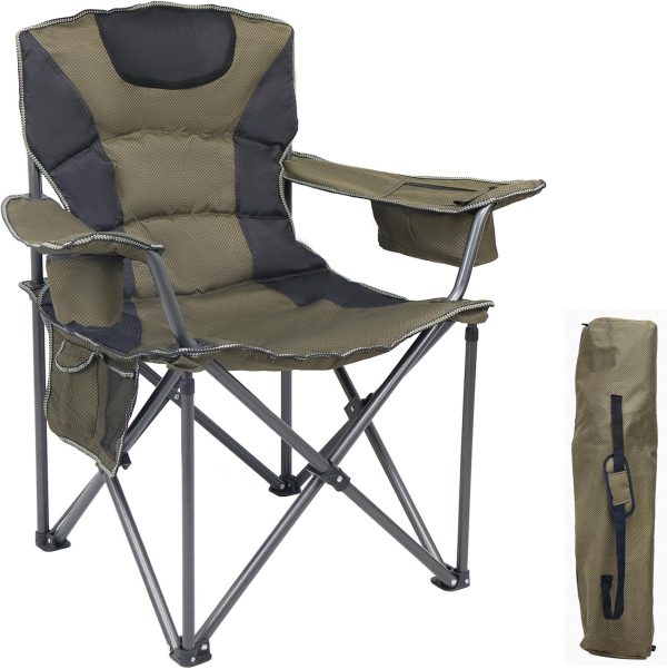 Outdoor Folding Chair Heavy Duty with Thick Cushion – Portable Camping Chair for Backyard, Beach & Hiking, 450lbs