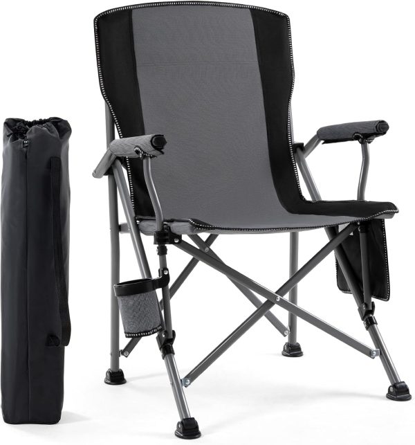 Camping Chair for Adults,Portable Folding Lawn Chair for Outside,Heavy Duty Camping Chair Support up to 330lbs,Collapsible Outdoor Beach Chair with Cup Holder(Grey)