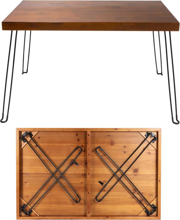 Wooden Folding Dining Table for 4 - with Collapsible Hairpin Legs - 4 ft Portable Small Foldable Dining Room Table for Farmhouse Kitchen and Small Spaces - Walnut