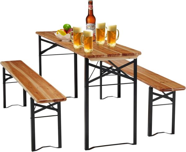 70" 3-Piece Portable Picnic Table Bench Set, 5.8FT 6-8 Persons Wooden Dining Table Set for Patio Outdoor Activities Garden BBQs Parties Camping