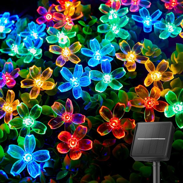 60 LED Flower Solar String Lights Outdoor Waterproof Fairy Lights for Garden Yard Fence Patio Christmas Tree Wedding Party Decor, Multicolor