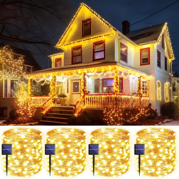 4 Pack Solar String Lights for Outside, 400LED 160FT Bright Solar Lights Outdoor Waterproof, Copper Wire with 8 Modes Fairy Lights for Tree Garden Party Wedding Ourdoor Decor (Warm White)
