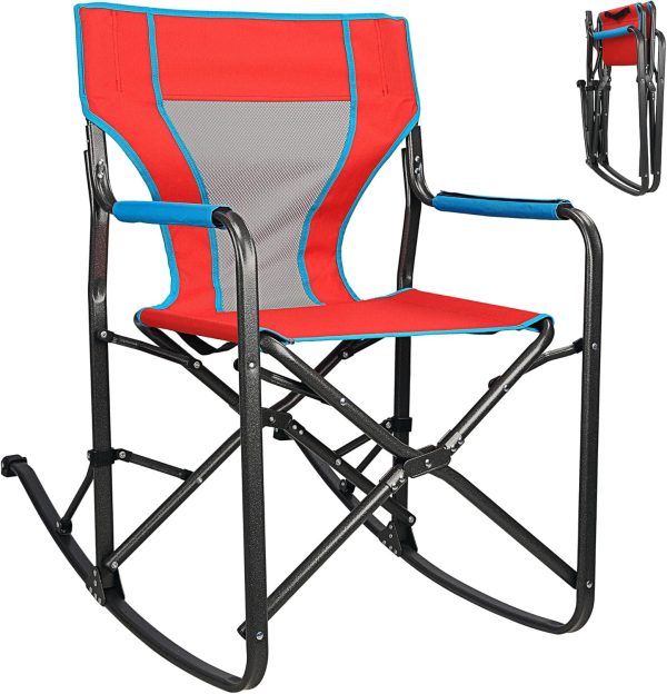 Oversized Rocking Camping Chair, Portable Folding Director Chair, Rocker Camp Chair for Outdoor Backyard Patio Lawn Garden